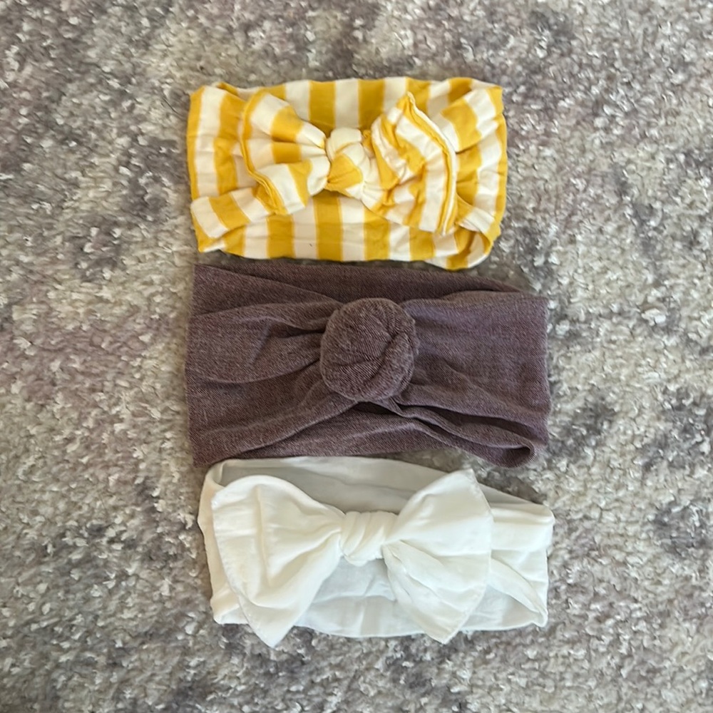 Baby Bling Bows (set of 3) purple knot, white, yellow striped